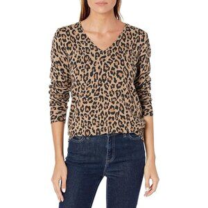 Amazone Essentials Long-Sleeve Lightweight Sweater Cheetah V Neck Size L Women's